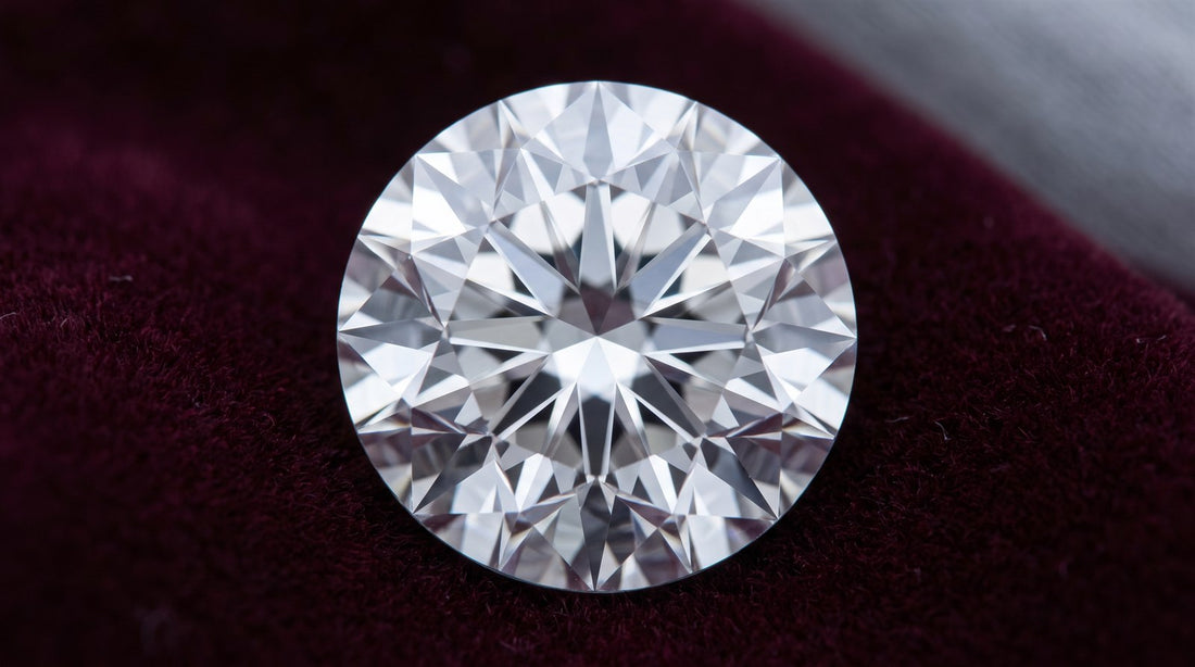 Macro view of a colourless round brilliant lab-grown diamond showing crisp facet alignment