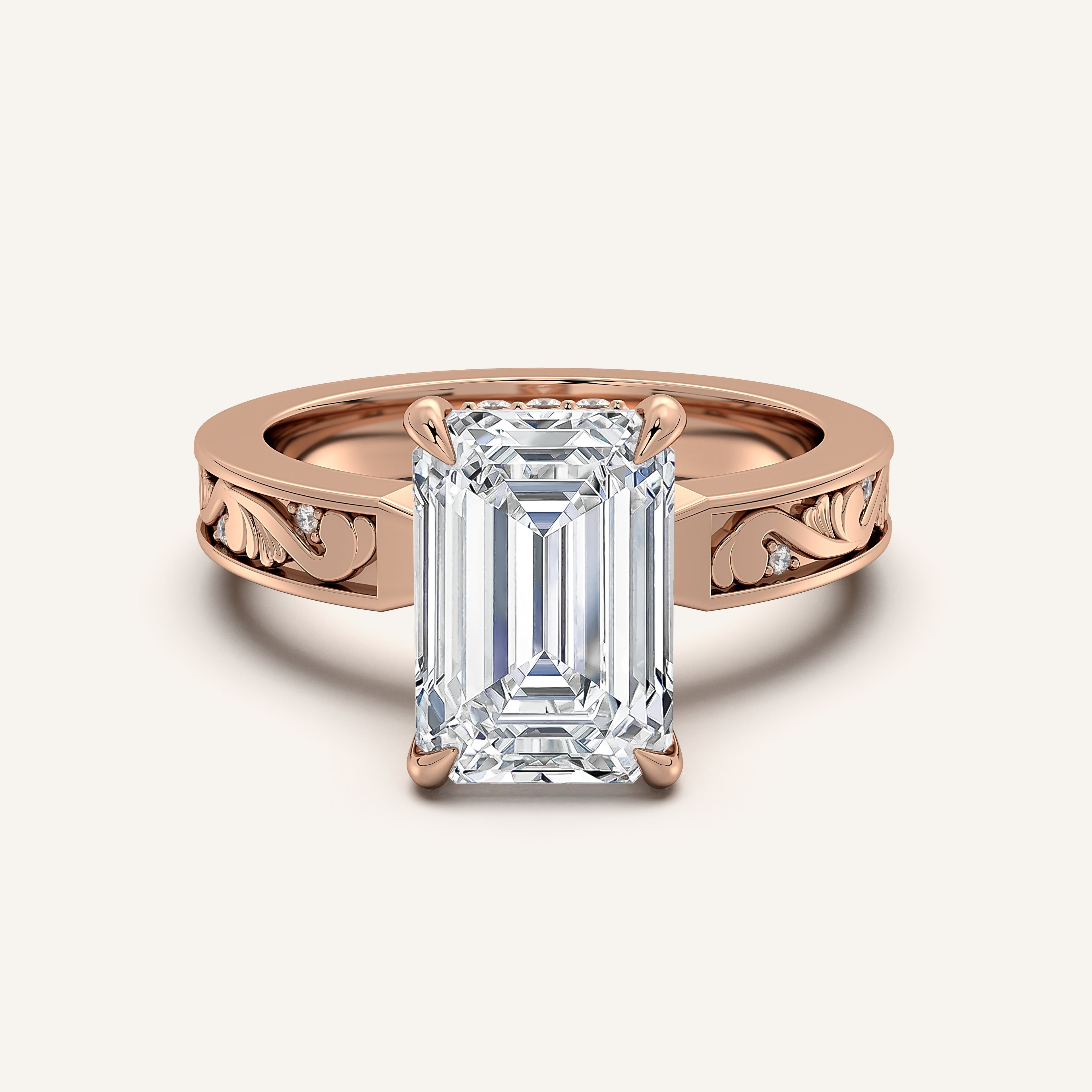 shape: Emerald | metal: Rose Gold | view: 1