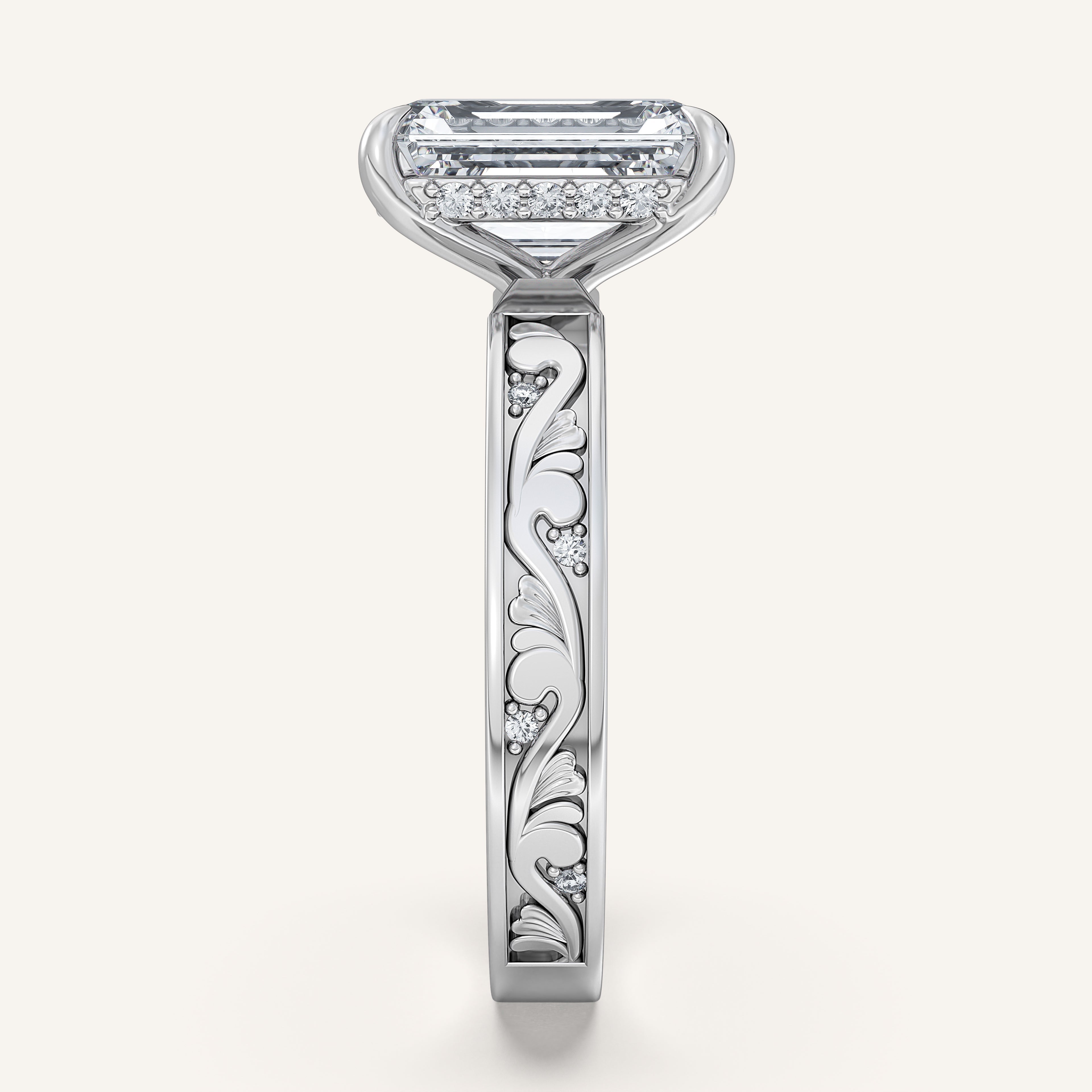 shape: Emerald | metal: White Gold, Platinum | view: 4