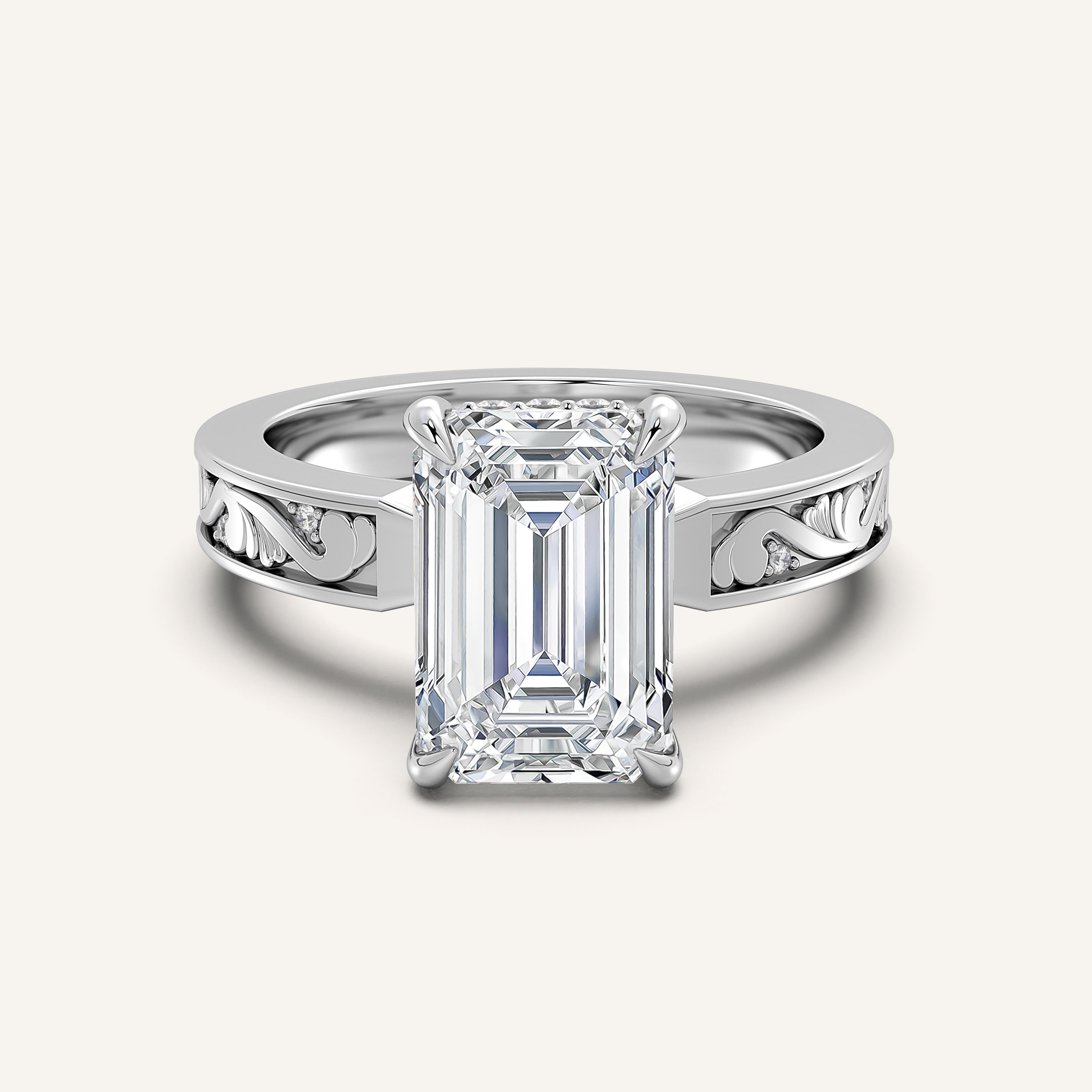 shape: Emerald | metal: White Gold, Platinum | view: 1