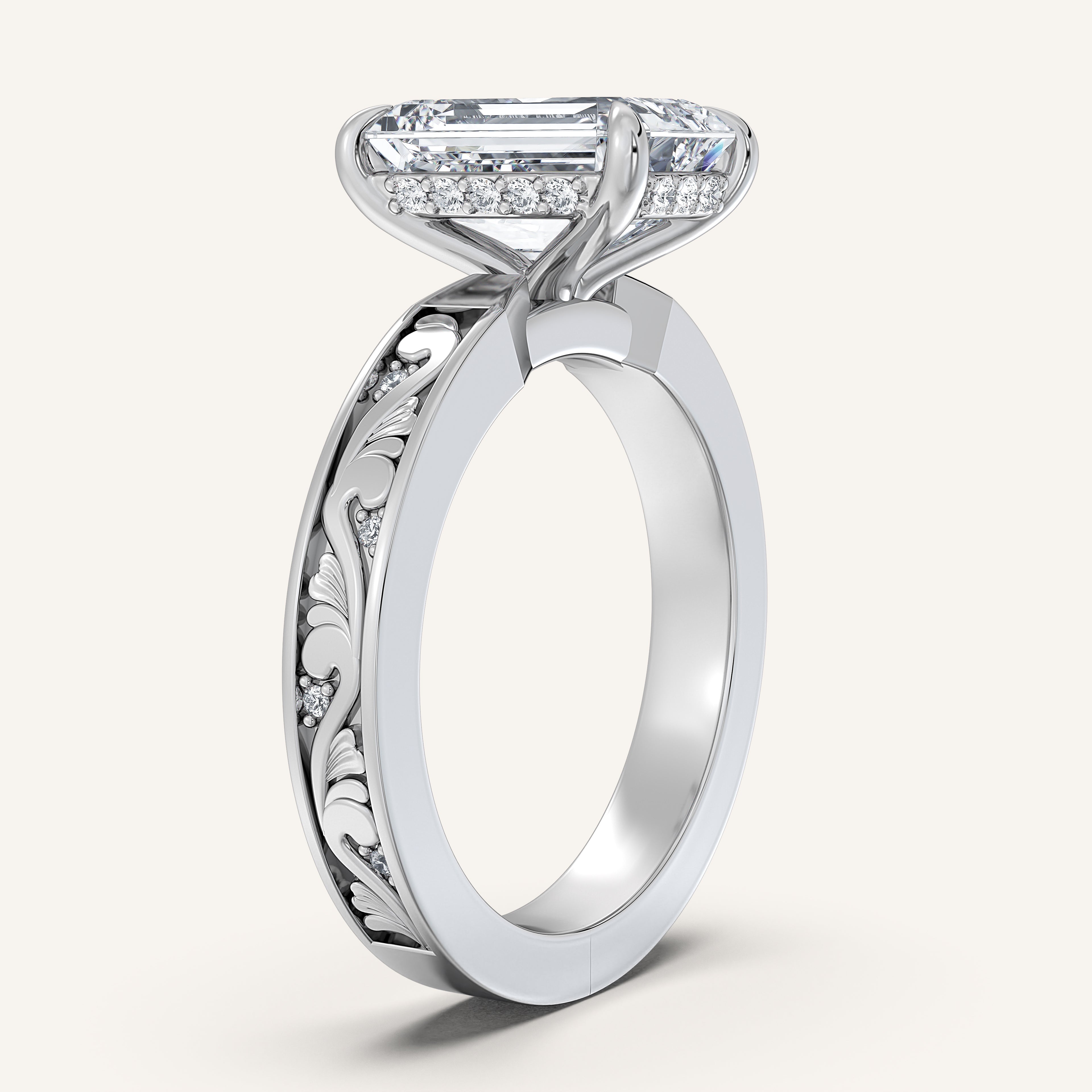 shape: Emerald | metal: White Gold, Platinum | view: 2