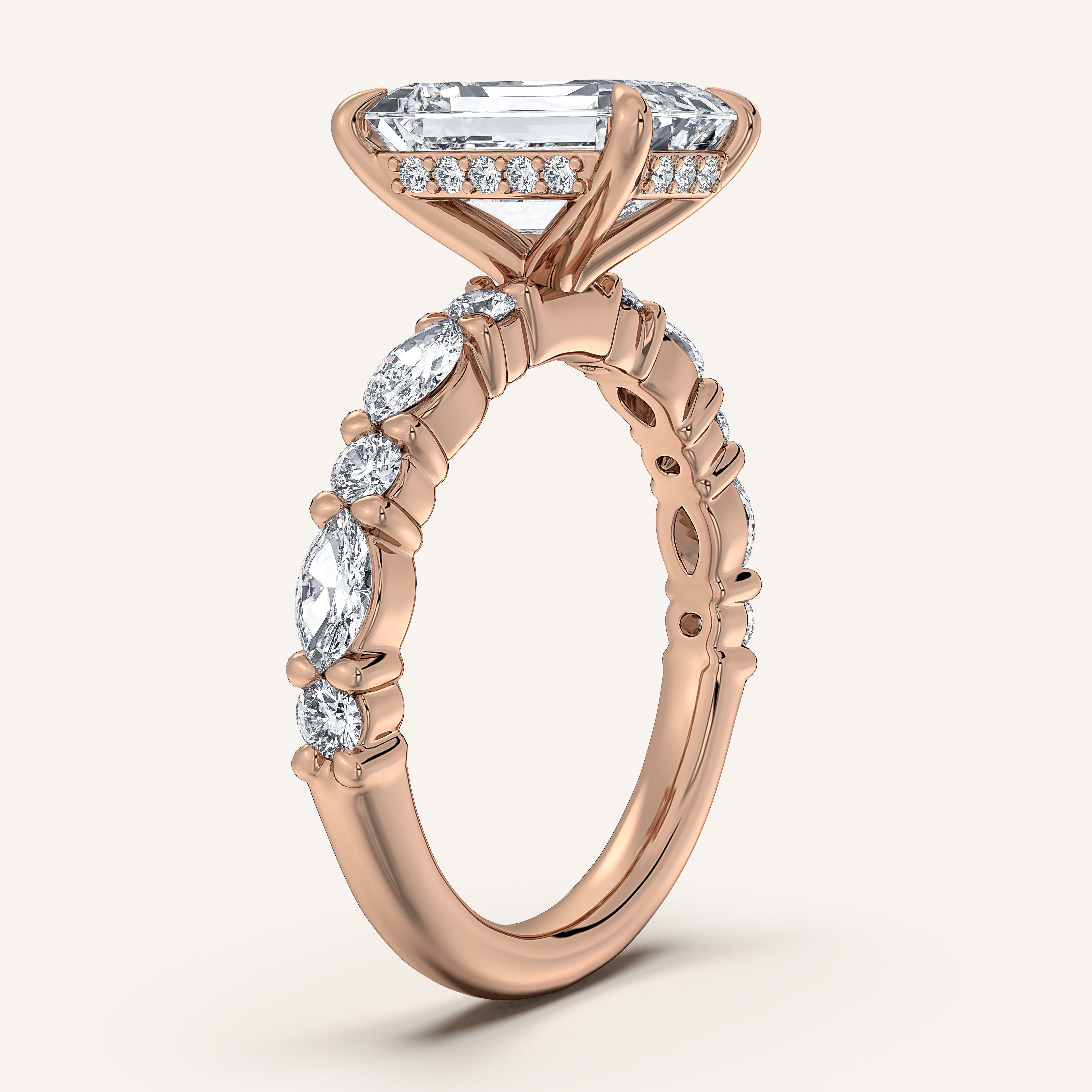 shape: Emerald | metal: Rose Gold | view: 2