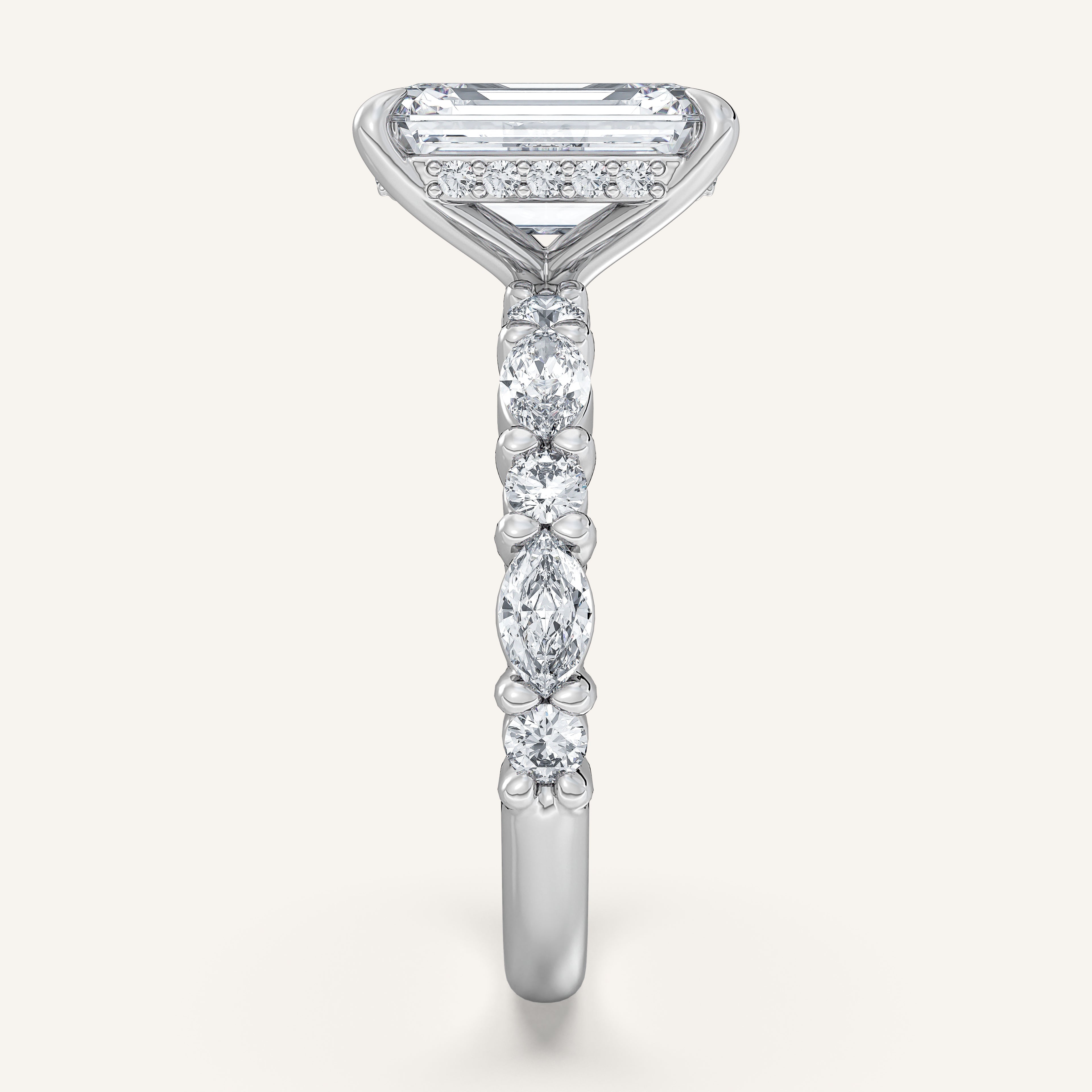 shape: Emerald | metal: White Gold, Platinum | view: 4