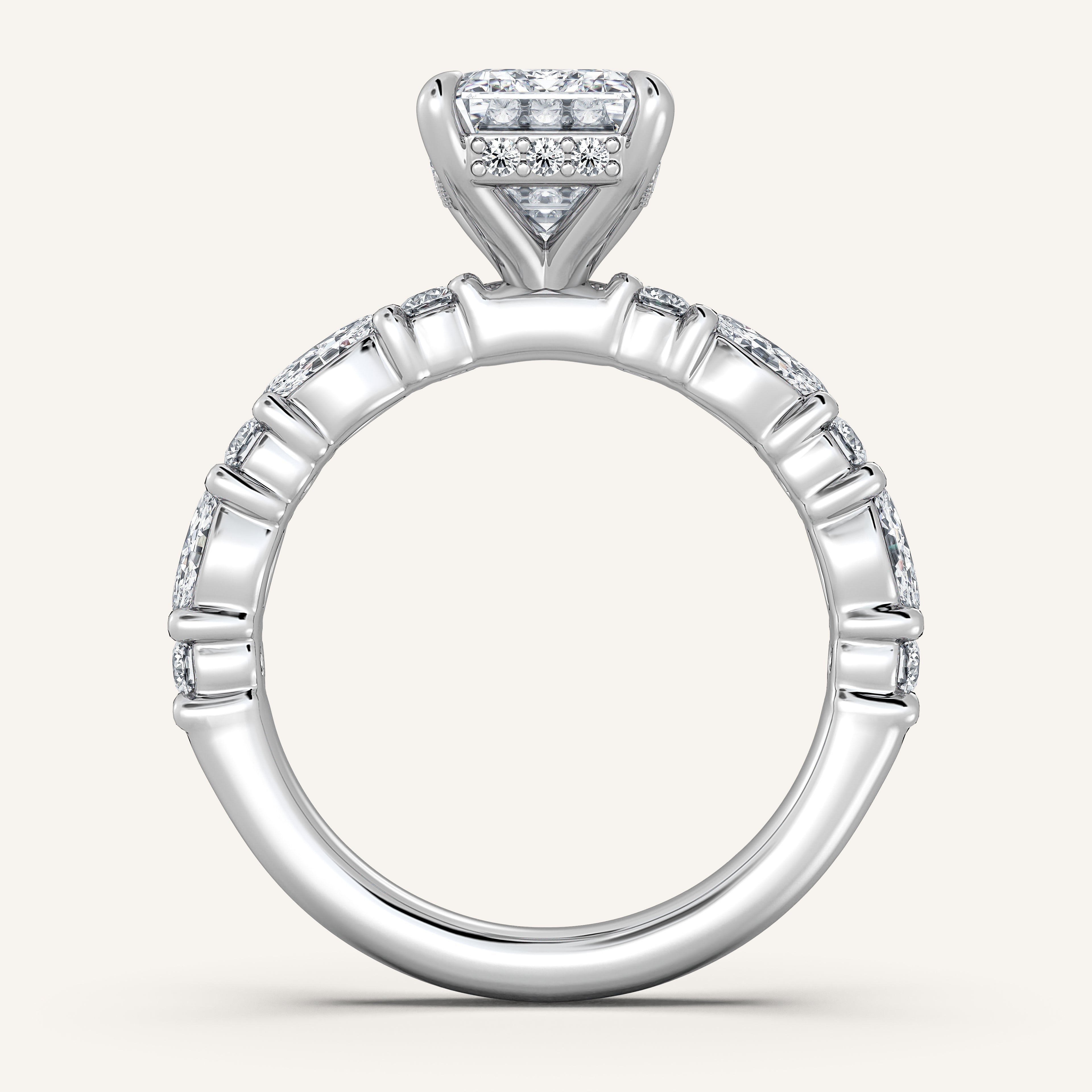 shape: Emerald | metal: White Gold, Platinum | view: 3