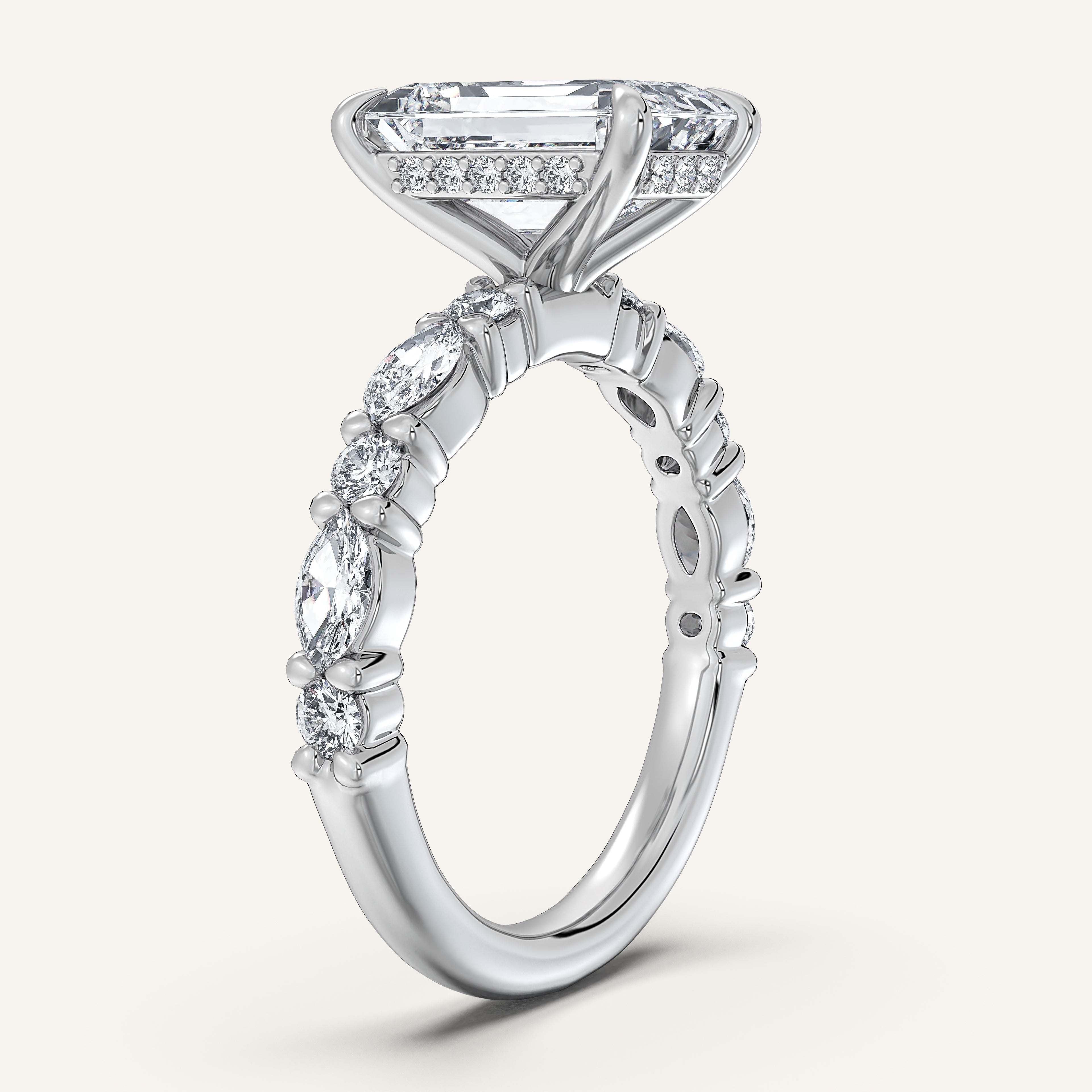 shape: Emerald | metal: White Gold, Platinum | view: 2