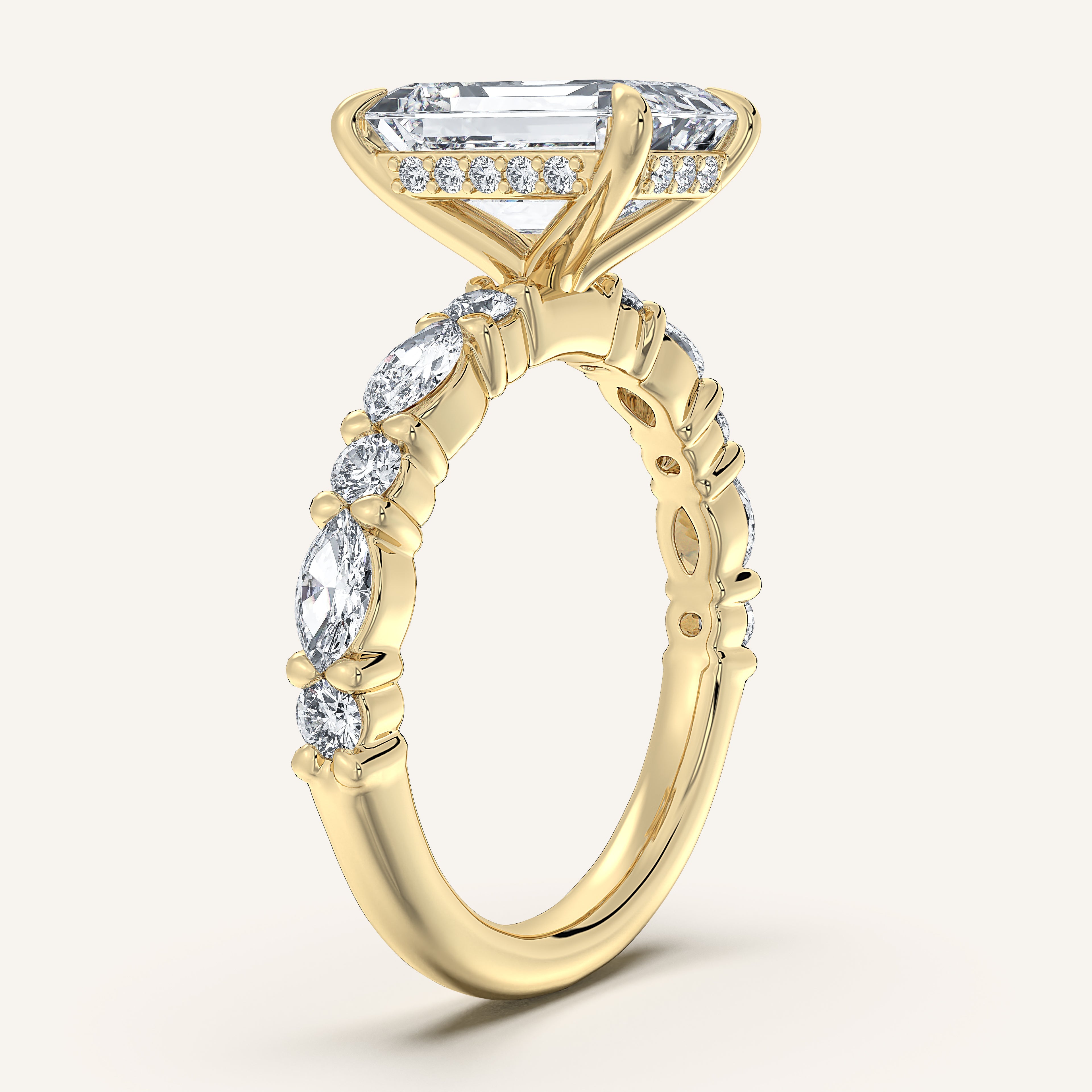 shape: Emerald | metal: Yellow Gold | view: 2