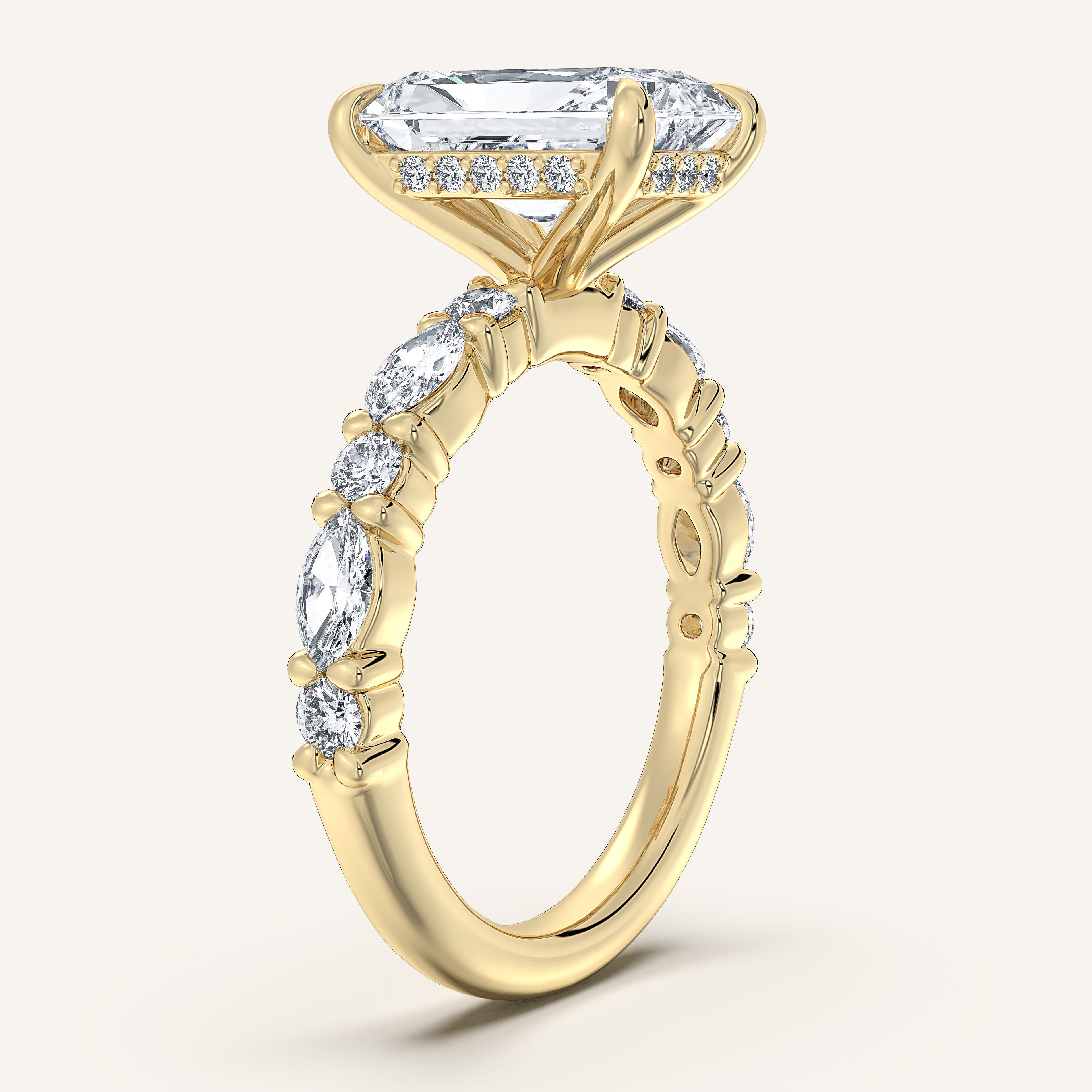 shape: Radiant | metal: Yellow Gold | view: 2