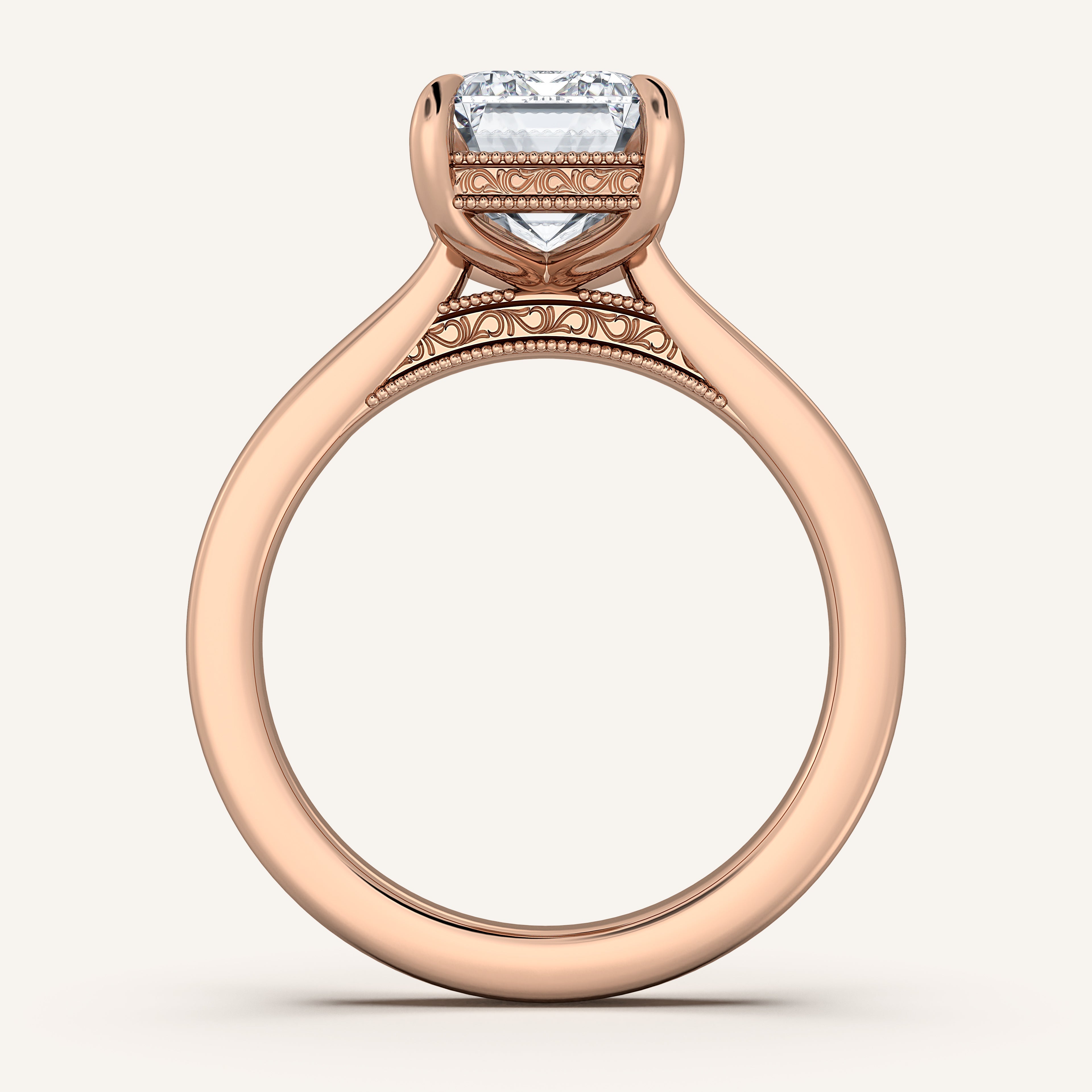 shape: Emerald | metal: Rose Gold | view: 3