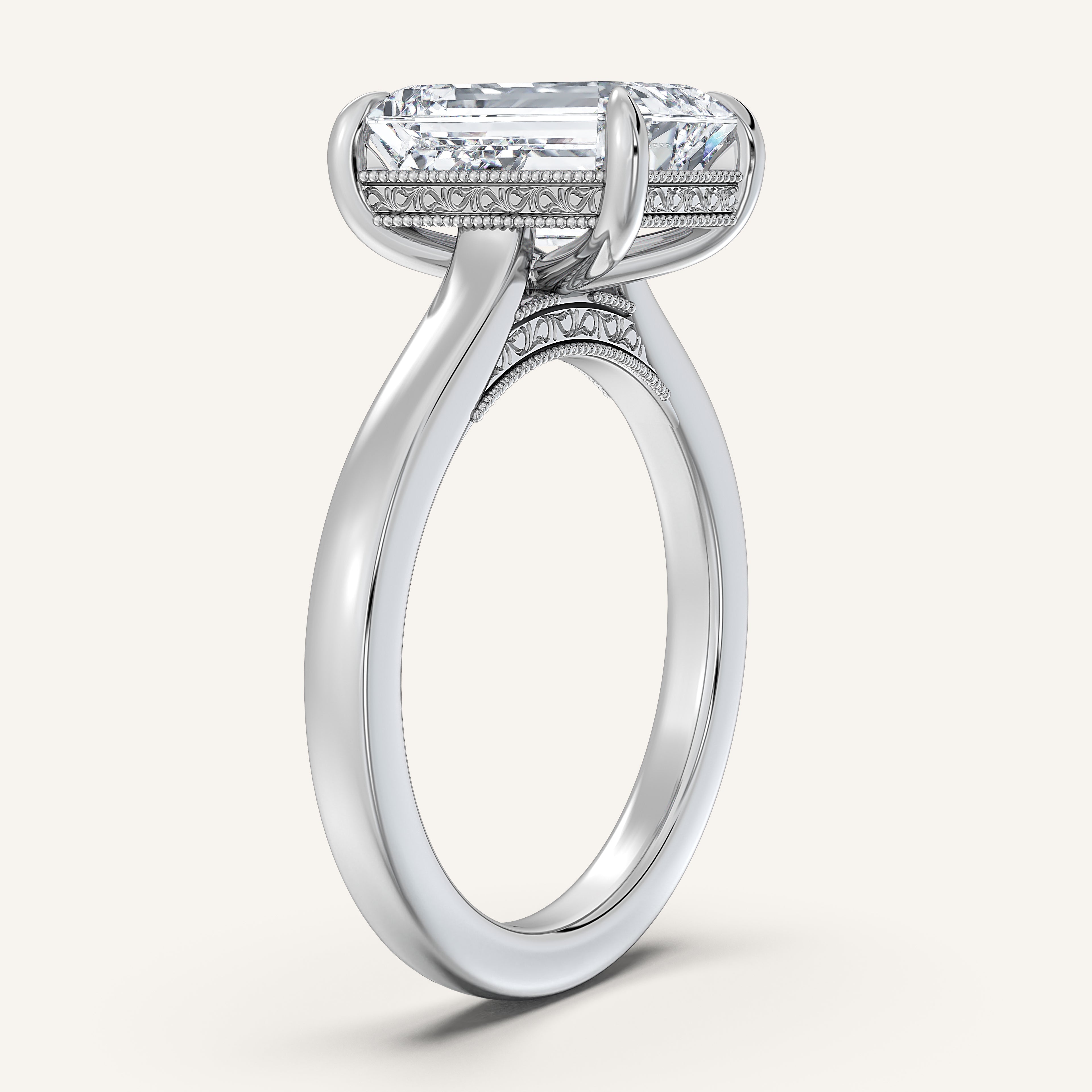 shape: Emerald | metal: White Gold, Platinum | view: 2