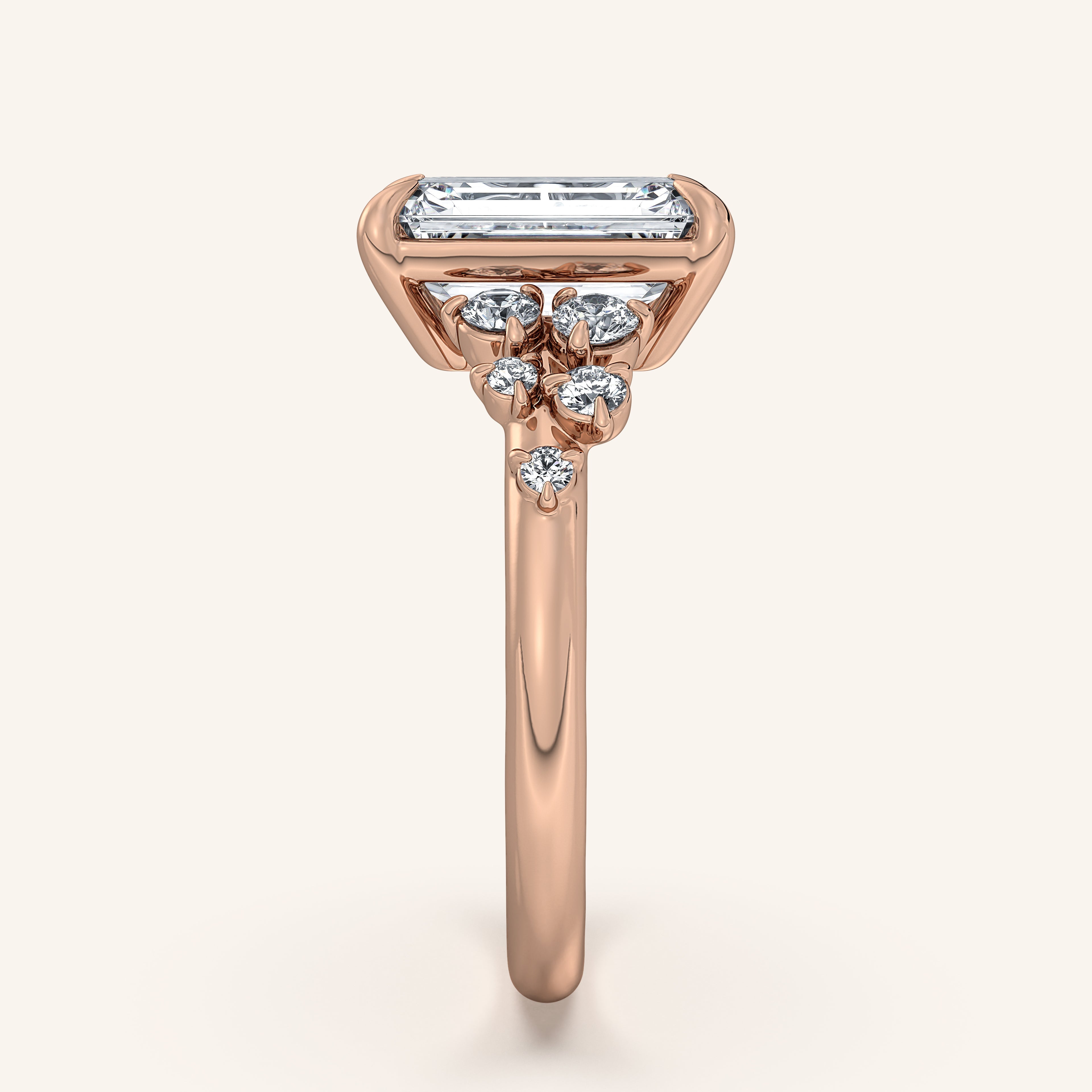 shape: Emerald | metal: Rose Gold | view: 3