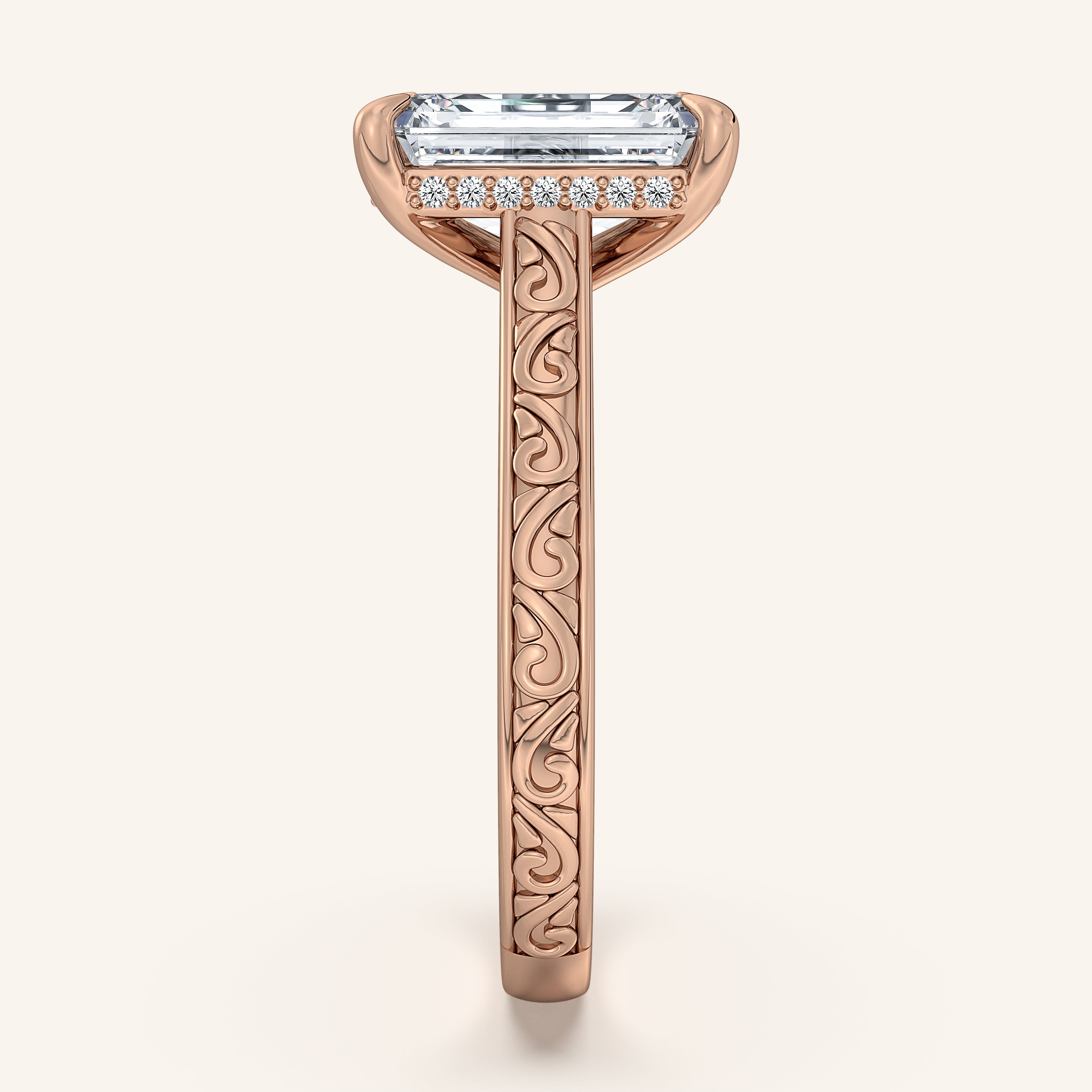 shape: Emerald | metal: Rose Gold | view: 3