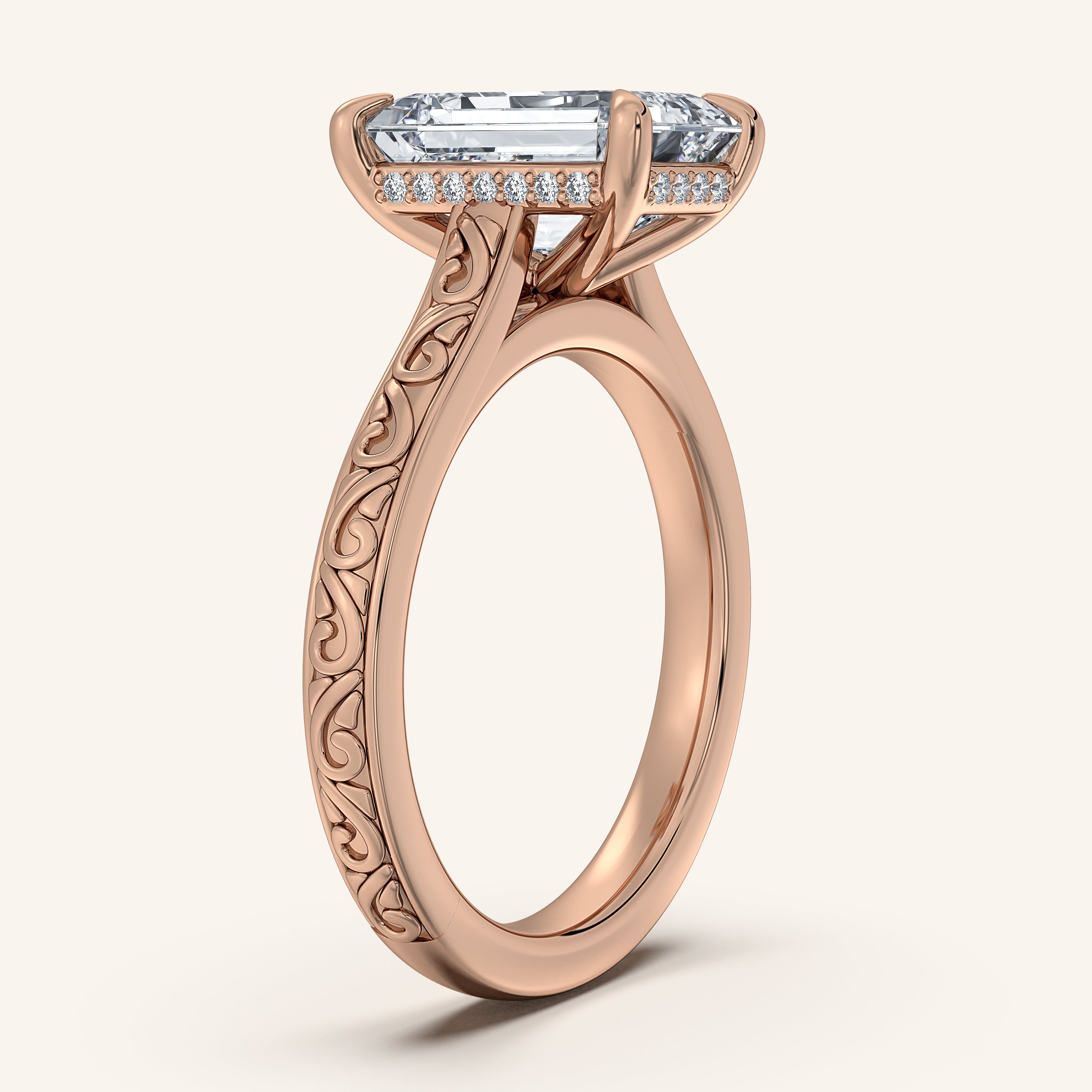 shape: Emerald | metal: Rose Gold | view: 2