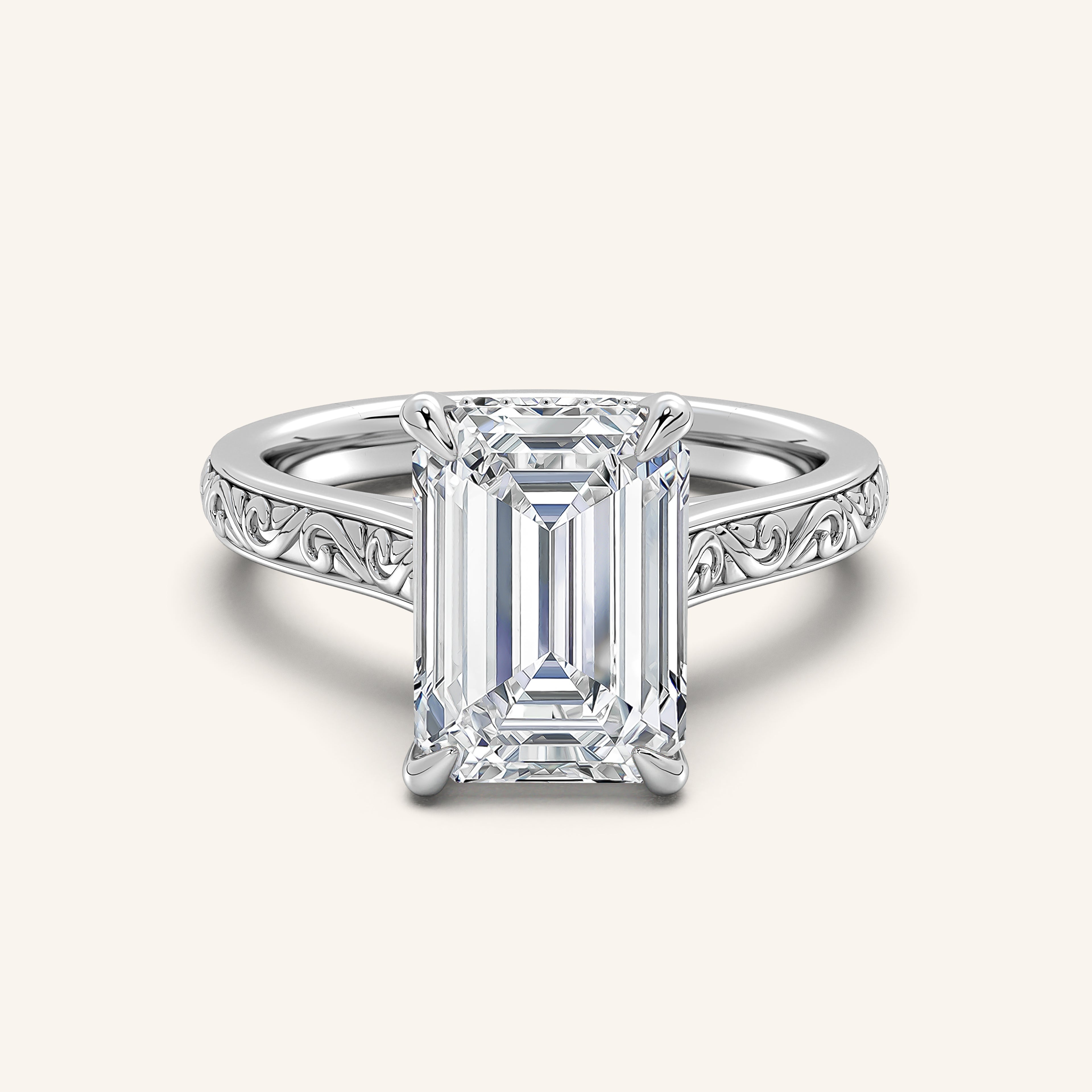 shape: Emerald | metal: White Gold, Platinum | view: 1