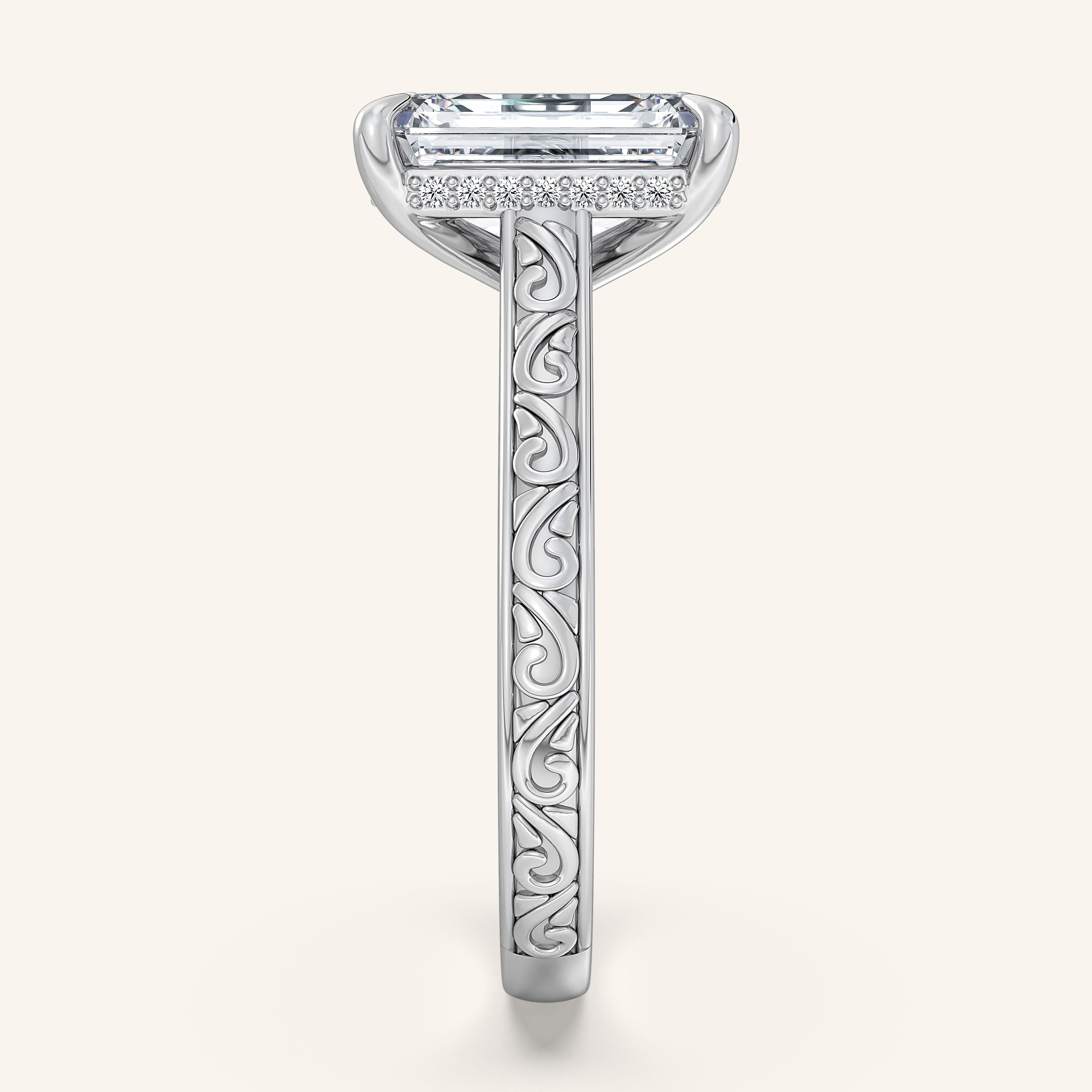shape: Emerald | metal: White Gold, Platinum | view: 3