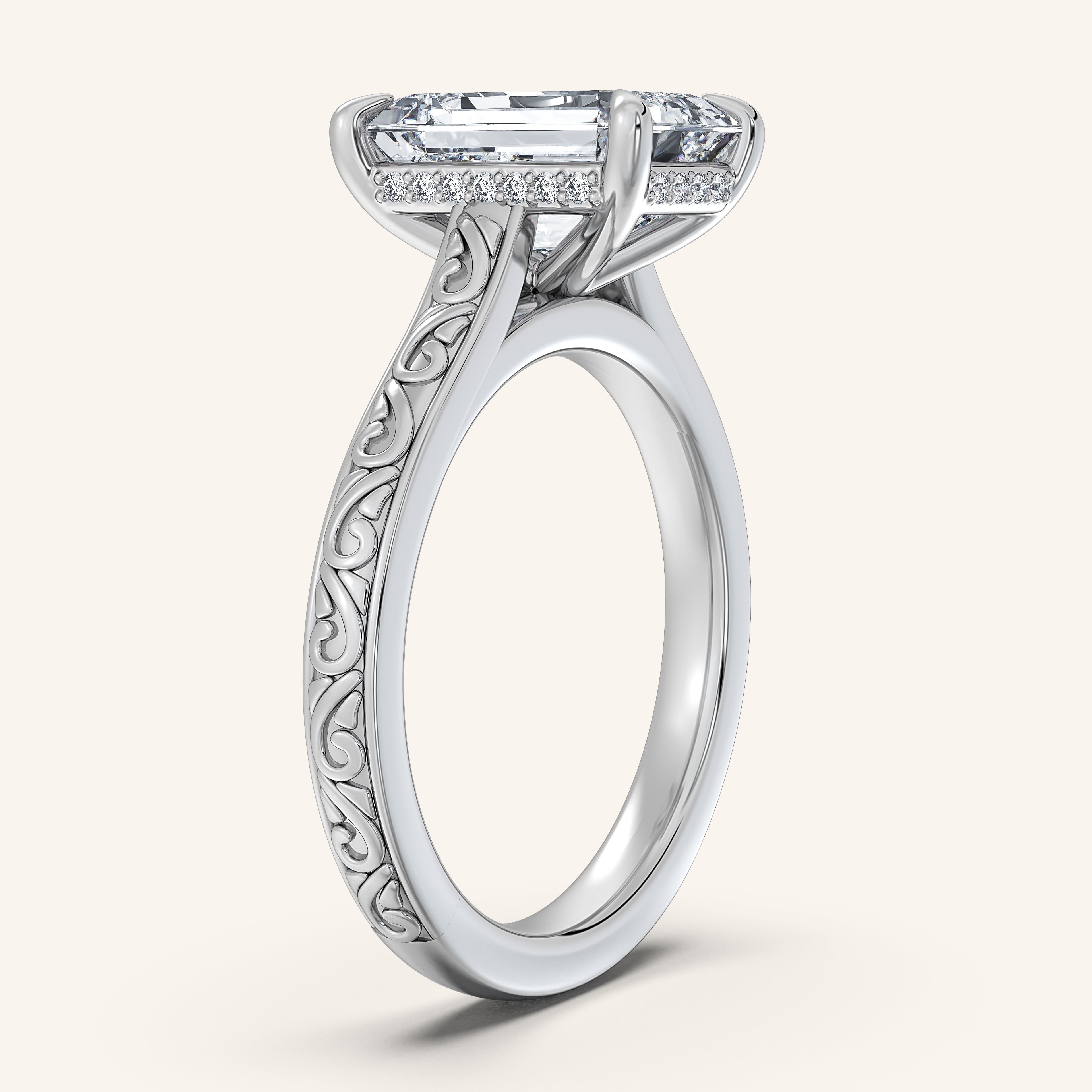 shape: Emerald | metal: White Gold, Platinum | view: 2