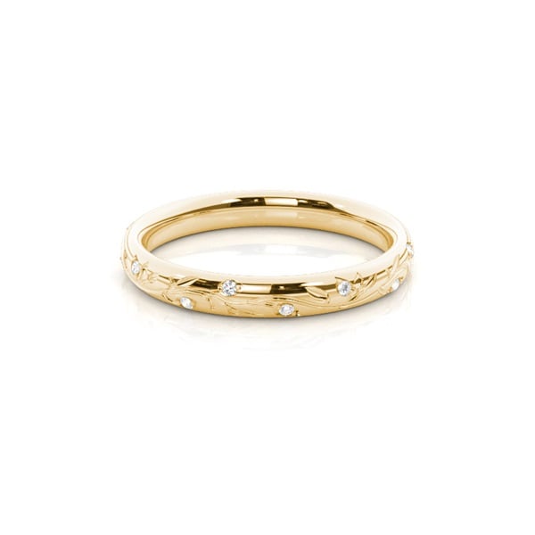 Engraved Diamond Studded Wedding Band