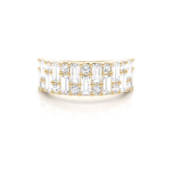 Dual Row Baguette Round Diamond Wedding Band