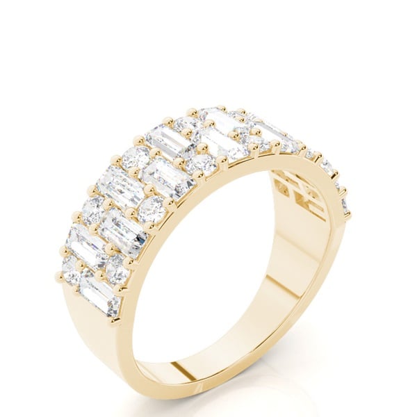 Dual Row Baguette Round Diamond Wedding Band