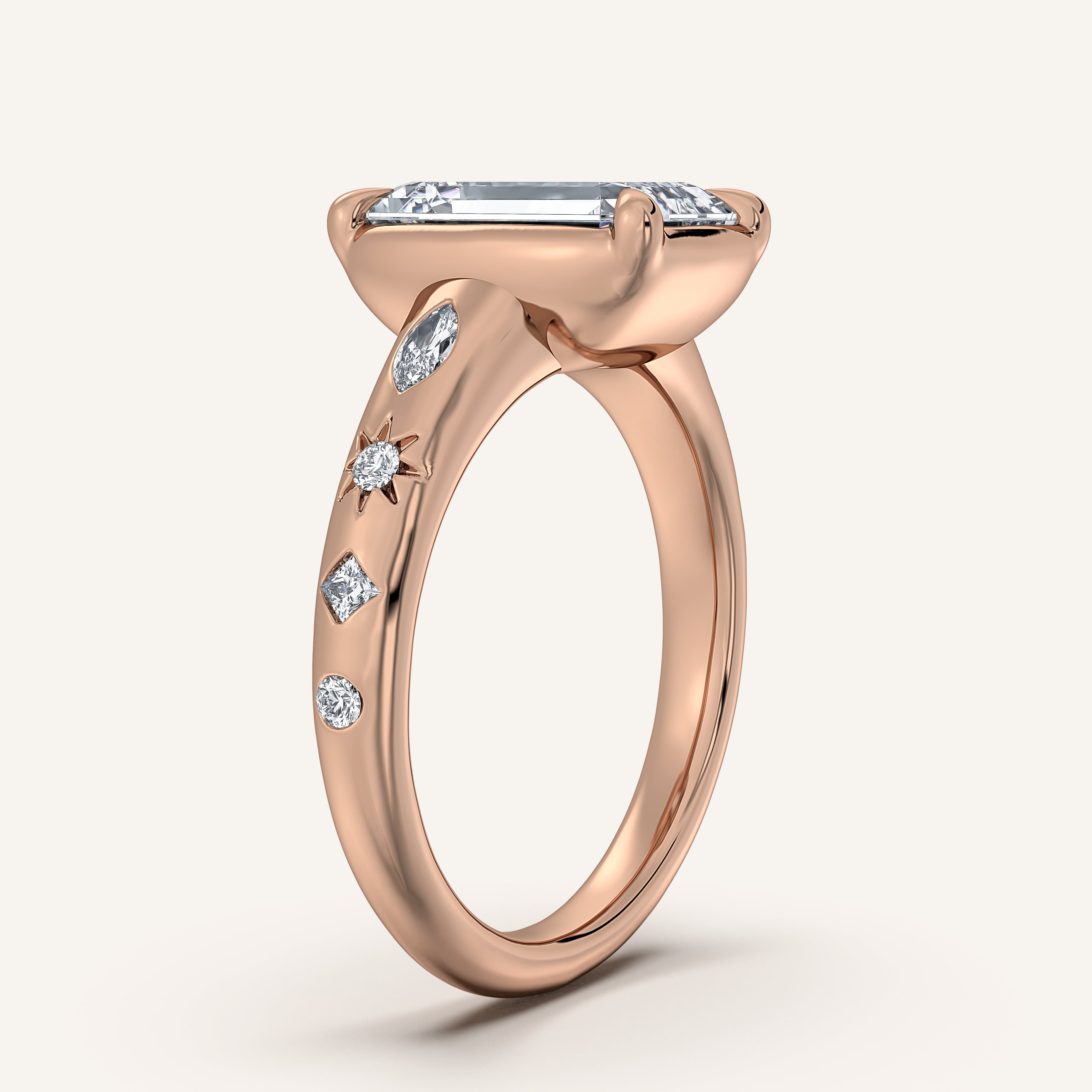 shape: Emerald | metal: Rose Gold | view: 2