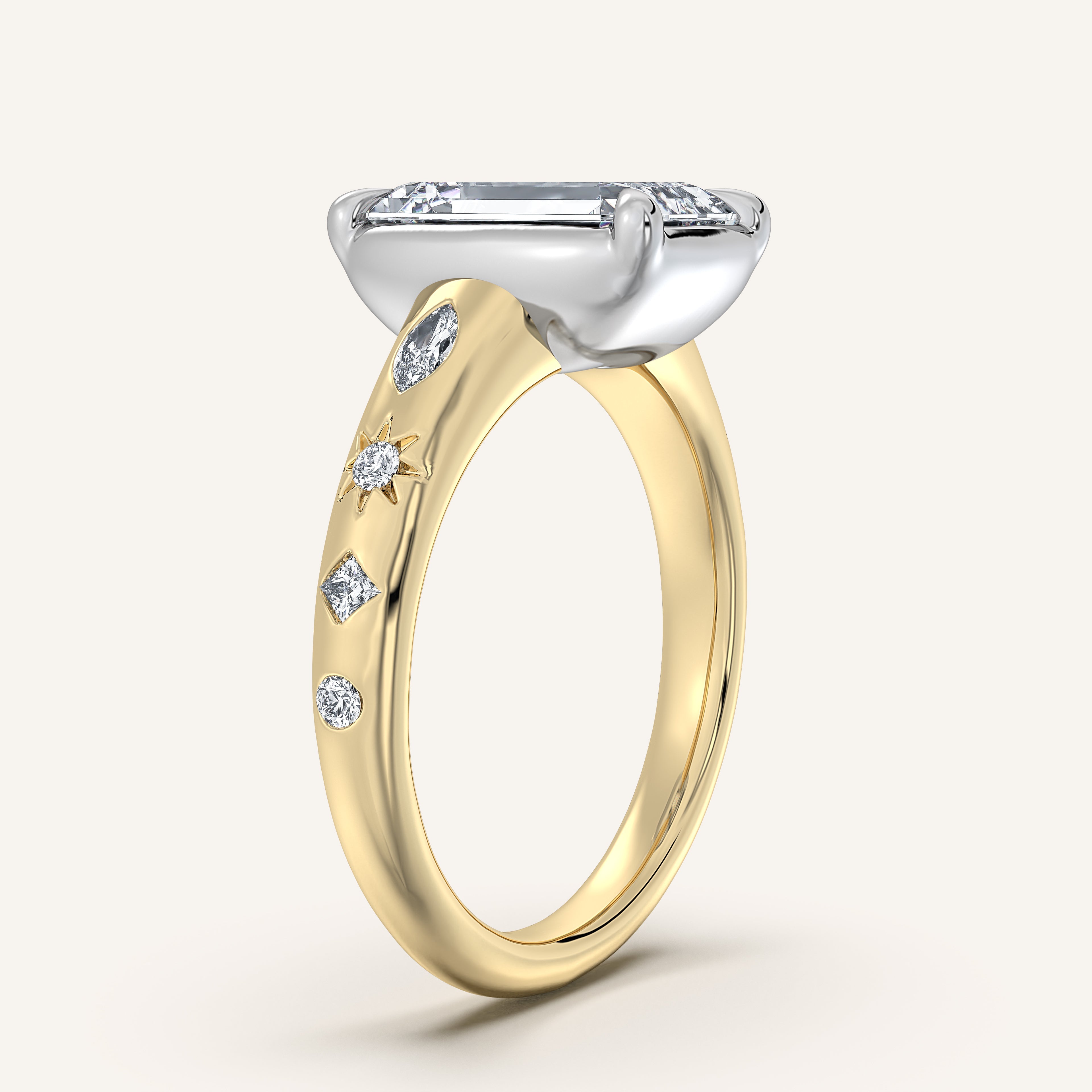 shape: Emerald | metal: Two Tone | view: 2