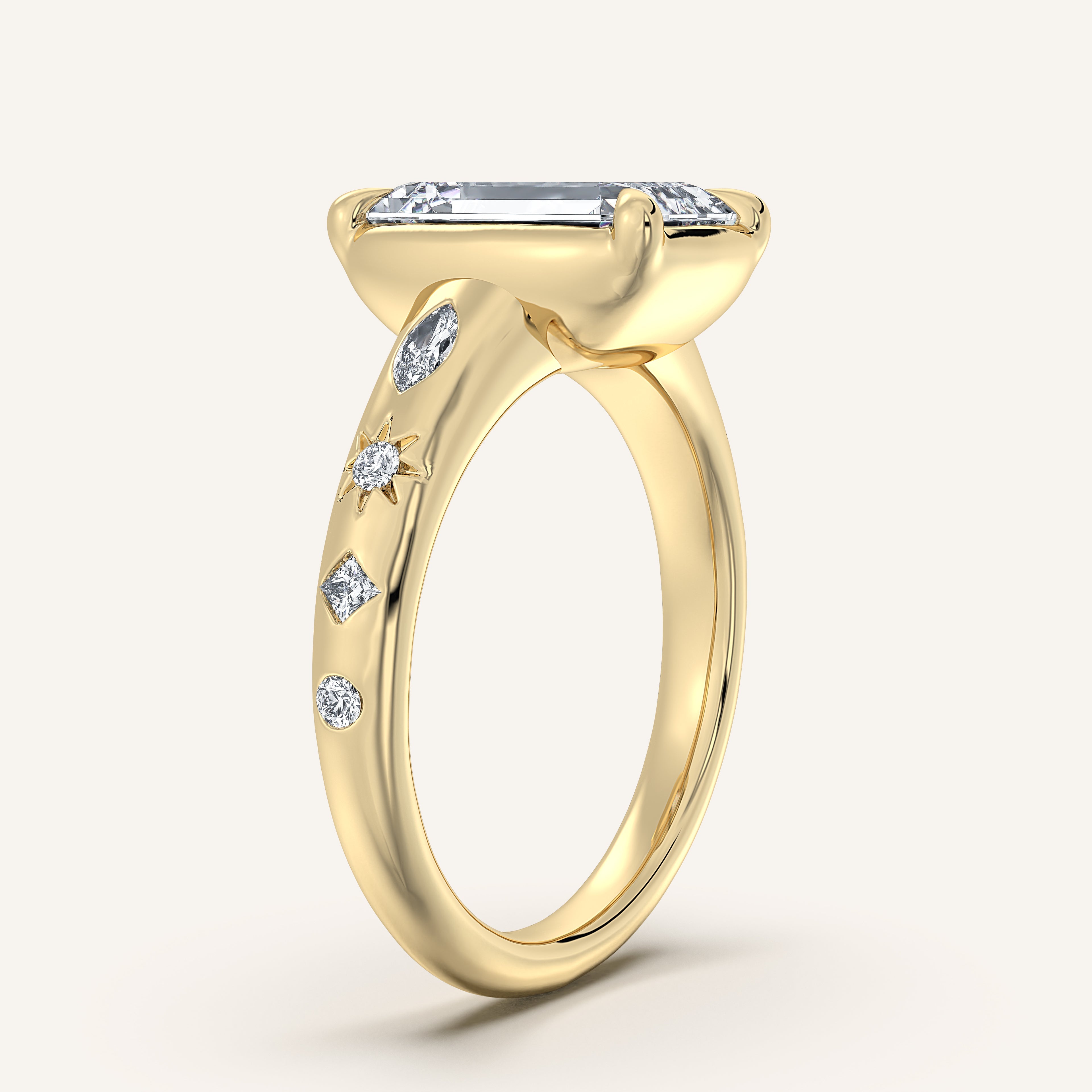 shape: Emerald | metal: Yellow Gold | view: 2